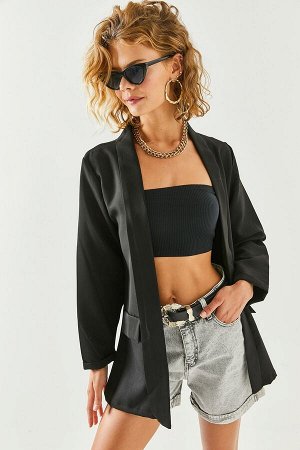 Женская черная куртка атлас с карманами и аксессуарами CKT-19000349