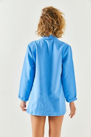 Женская синяя куртка-атлас с карманами для аксессуаров CKT-19000349