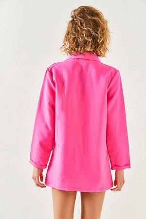 Женская куртка атлас с карманами цвета фуксии CKT-19000349