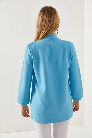 Женская синяя куртка-атлас с шалевым воротником CKT-19000139