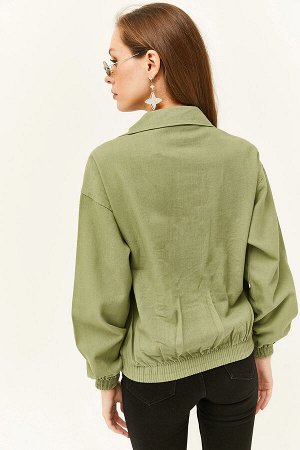 Женская куртка из мягкого текстурированного хлопка с цветными блоками цвета хаки и карманами CKT-19000363