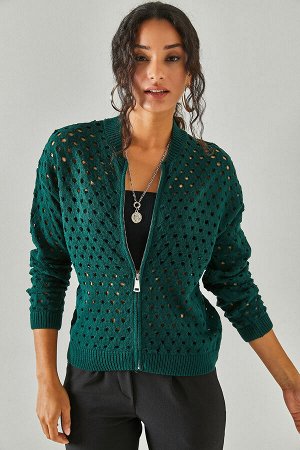 Женская изумрудно-зеленая куртка из перфорированного трикотажа на молнии CKT-19000355