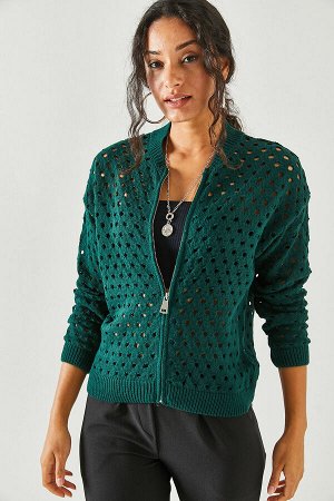 Женская изумрудно-зеленая куртка из перфорированного трикотажа на молнии CKT-19000355