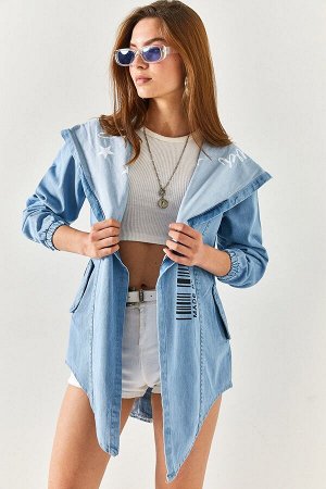 Женская синяя джинсовая куртка с воротником-накидкой и карманом на поясе CKT-19000348