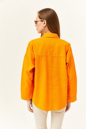 Женская оранжевая куртка из хлопкового габардина с карманами и камнями CKT-19000364