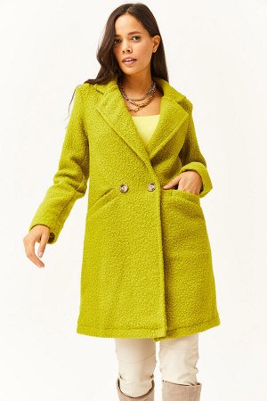 Женское маслянисто-зеленое пальто из букле на пуговицах и карманах на подкладке KBN-19000009