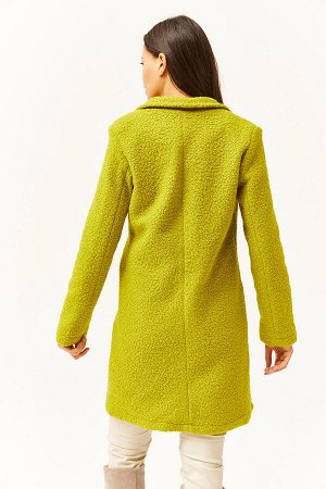 Женское маслянисто-зеленое пальто из букле на пуговицах и карманах на подкладке KBN-19000009
