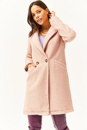 Женское пуховое пальто из букле на пуговицах с карманами на подкладке KBN-19000009