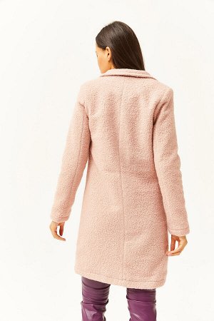 Женское пуховое пальто из букле на пуговицах с карманами на подкладке KBN-19000009
