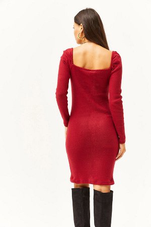 Женское платье из лайкры с красным квадратным воротником ELB-19001612