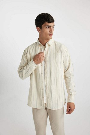 Полосатая рубашка из смесового льна с длинным рукавом