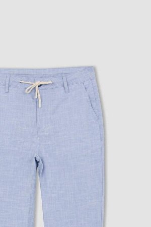 Летние брюки-джоггеры из льняного материала с кружевом на талии