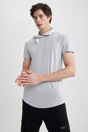 Базовая футболка с длинным рукавом с круглым вырезом и короткими рукавами