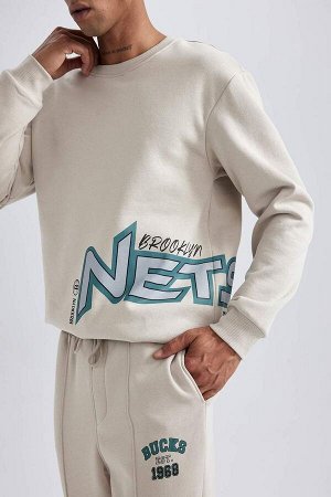 DeFactoFit Толстовка из плотной ткани NBA Brooklyn Nets стандартного кроя с круглым вырезом