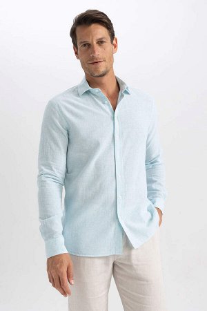 Рубашка с длинными рукавами и воротником-поло Modern Fit из смесового льна