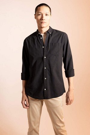 Рубашка приталенного кроя из 100% хлопка с длинными рукавами