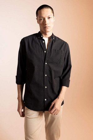 DEFACTO Рубашка приталенного кроя из 100% хлопка с длинными рукавами