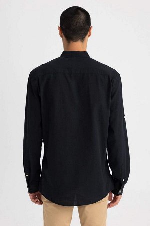 DEFACTO Рубашка приталенного кроя из 100% хлопка с длинными рукавами