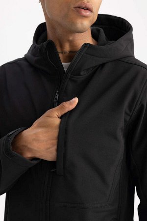 Водоотталкивающее пальто из софтшелла с капюшоном стандартной посадки DeFactoFit