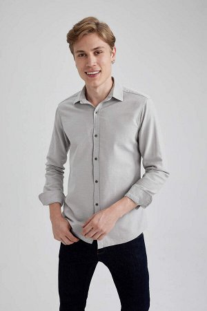 Рубашка Slim Fit из хлопка с длинными рукавами