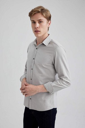 Рубашка Slim Fit из хлопка с длинными рукавами