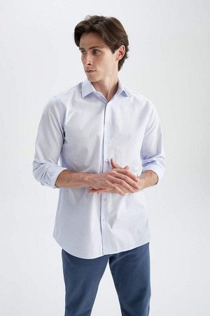 Классическая рубашка из хлопка с длинным рукавом и итальянским воротником современного кроя