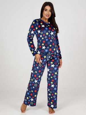 Пижама женская брюки (Звезды, темно-синий)