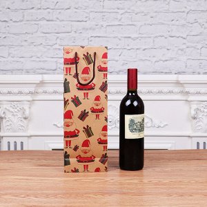Пакет подарочный для бутылки, крафт, новогодний дизайн, 1 шт