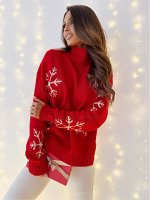 Женский красный свитер с принтом Снежинки