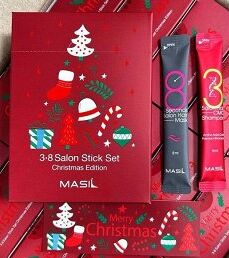 Masil 3.8 Set Stick Salon Christmas Edition Набор для волос рождественское издание, Mask(8мл*10шт), Shampoo(8мл*10шт)