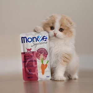 Влажный корм Monge Supreme kitten для котят из тунца с киноа и мини-морковью, паучи 80 г