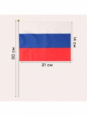 Флаг России 14 х 21 см шток 30 см полиэфирный шелк 1/12