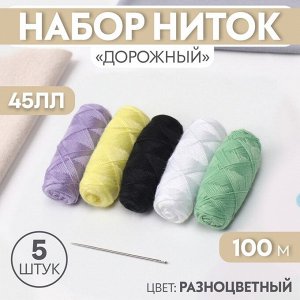 Набор ниток «Дорожный», 45ЛЛ, 100 м, 5 шт, цвет разноцветный