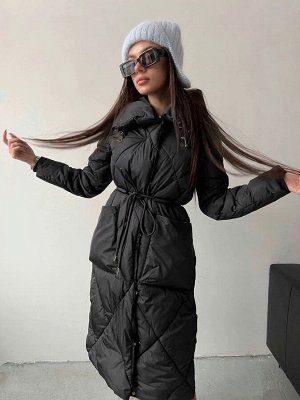 Зимнее пальто с поясом женское