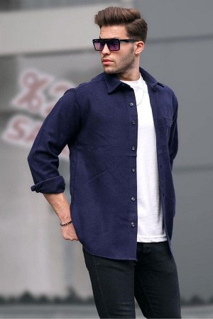 Темно-синяя базовая мужская рубашка стандартного кроя 6725