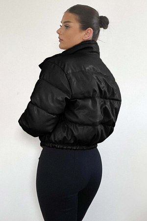 Черное женское укороченное базовое кожаное пальто Mg1380 MG1380