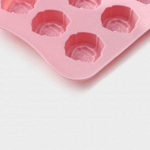 Форма силиконовая для льда и кондитерских украшений Доляна «Розочки», 20,5x10,5x1,5 см, 15 ячеек (3x3 см), цвет розовый