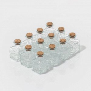 Набор баночек стеклянных для специй с пробковой крышкой Доляна «Парфе», 50 мл, 4,5x4,5x6,8 см, 12 шт