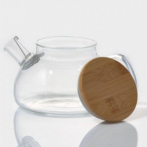 Чайник заварочный стеклянный с бамбуковой крышкой и металлическим фильтром BellaTenero «Эко», 600 мл, 18?12?10 см