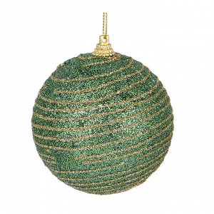 СНОУ БУМ Подвеска шар с декором, зеленый с золотом, пластик, 8см