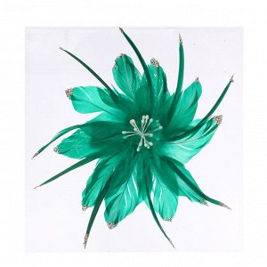 СНОУ БУМ Украшение декоративное на прищепке, в виде цветка из перьев, 14 см, цвет зеленый
