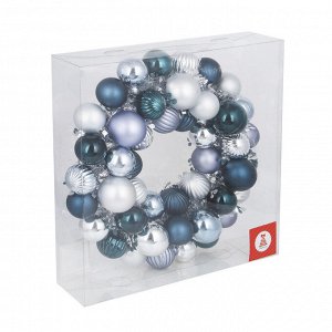 СНОУ БУМ Венок декоративный из шаров с мишурой, пластик, 38 см (синие оттенки)