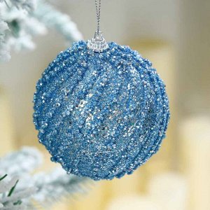 СНОУ БУМ Подвеска шар с декором, 8 см, цвет синий
