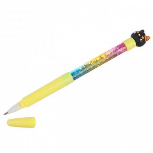 Ручка шариковая с плавающими блестками, наконечник в форме котика и лапок, корпус 18,5 см., 4 диз.