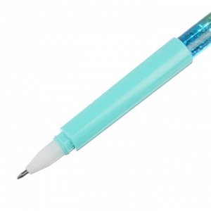 Ручка шариковая с плавающими блестками, наконечник в форме котика и лапок, корпус 18,5 см., 4 диз.