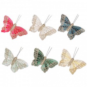 СНОУ БУМ Украшение декоративное в виде бабочки, полиэстер, 9,5 см, 6 цветов