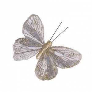 СНОУ БУМ Украшение декоративное в виде бабочки, полиэстер, 7,5 см, цвет шампань