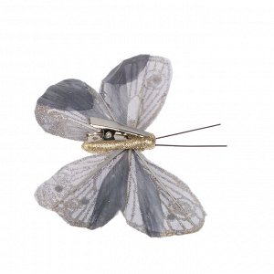 СНОУ БУМ Украшение декоративное в виде бабочки, полиэстер, 7,5 см, цвет шампань