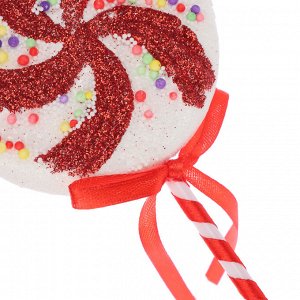 СНОУ БУМ Подвеска декоративная в виде конфеты - леденца на палочке, 10x2x27 см, 3 цвета