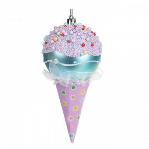 СНОУ БУМ Подвеска декоративная в виде мороженого рожка с шаром, 17 см, пластик, бумага, текстиль